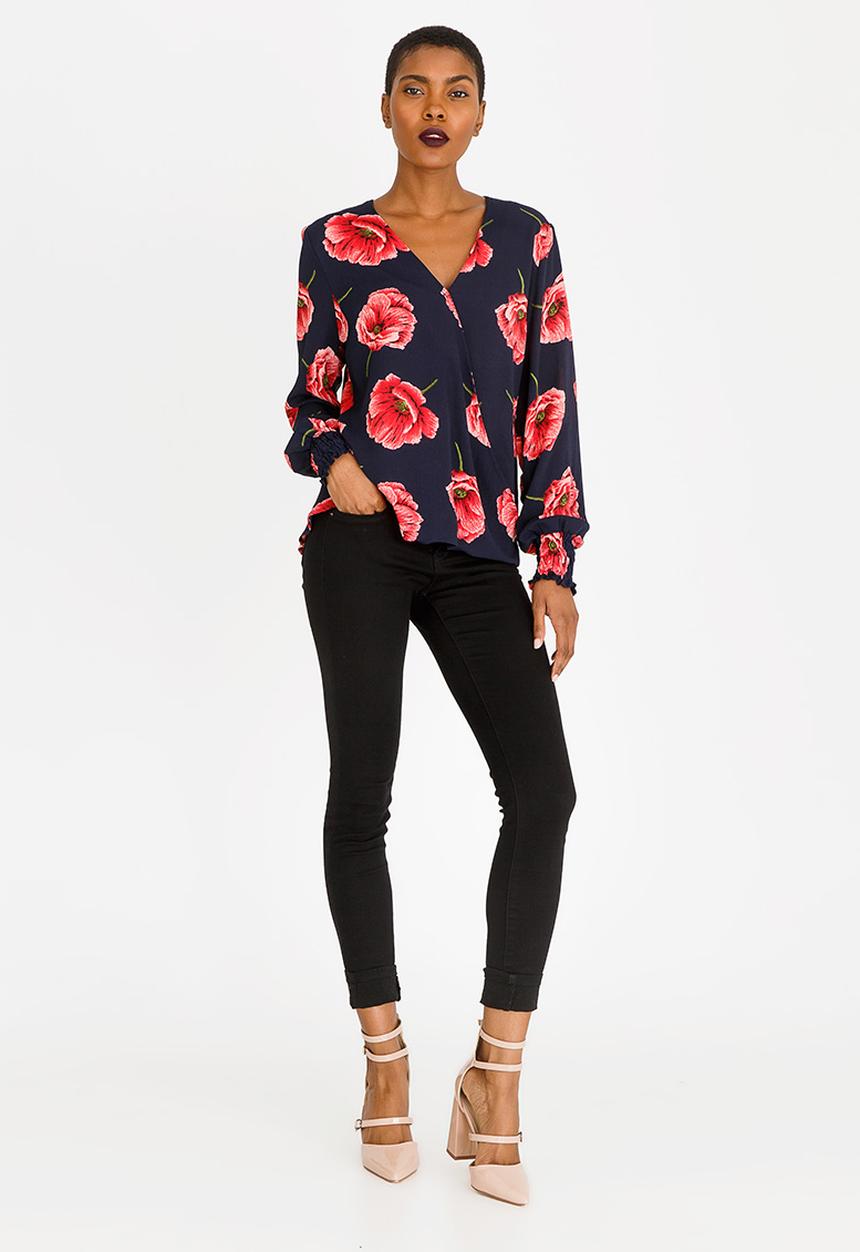 Revenge - Floral Wrap Detail Top Navy