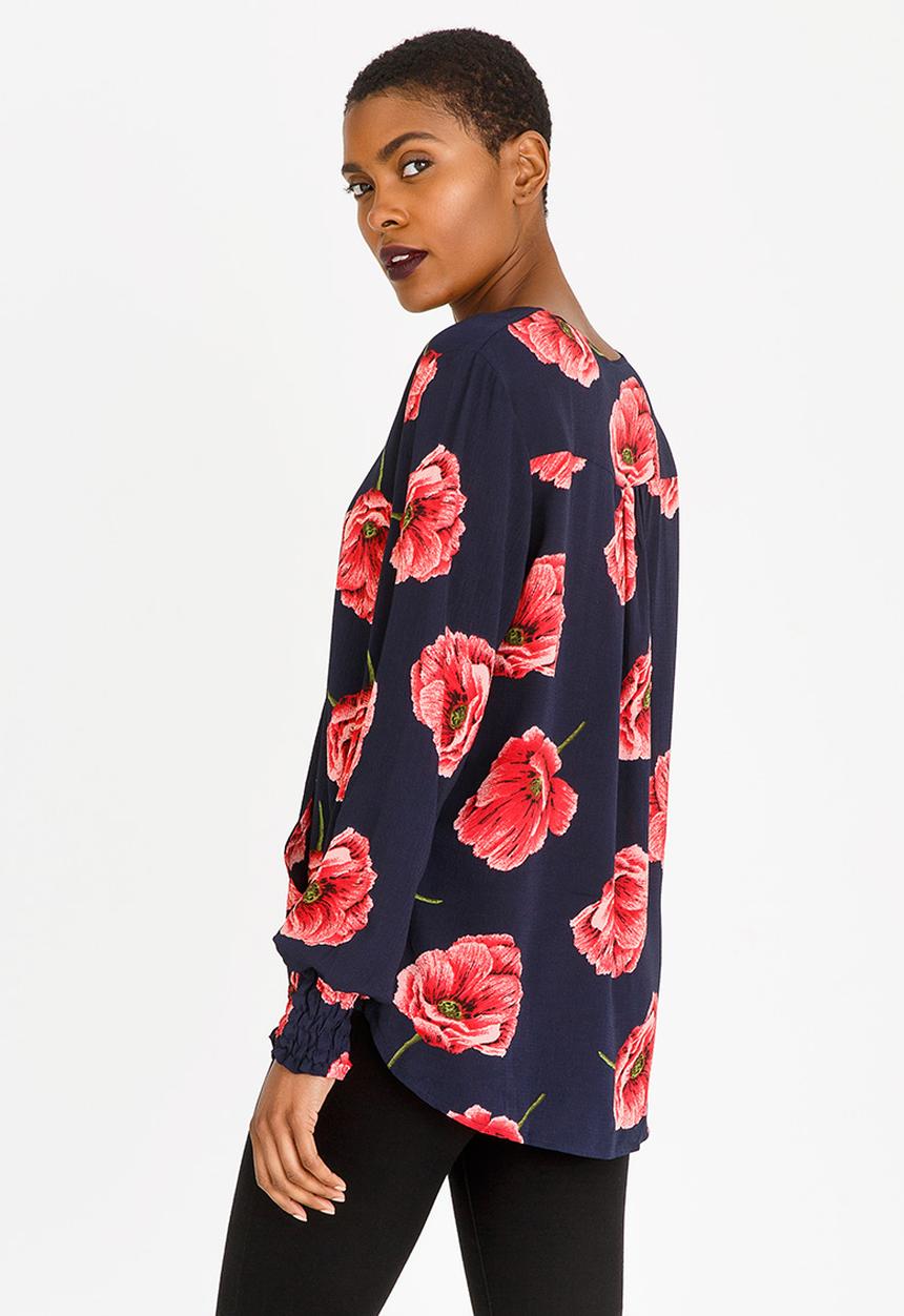 Revenge - Floral Wrap Detail Top Navy