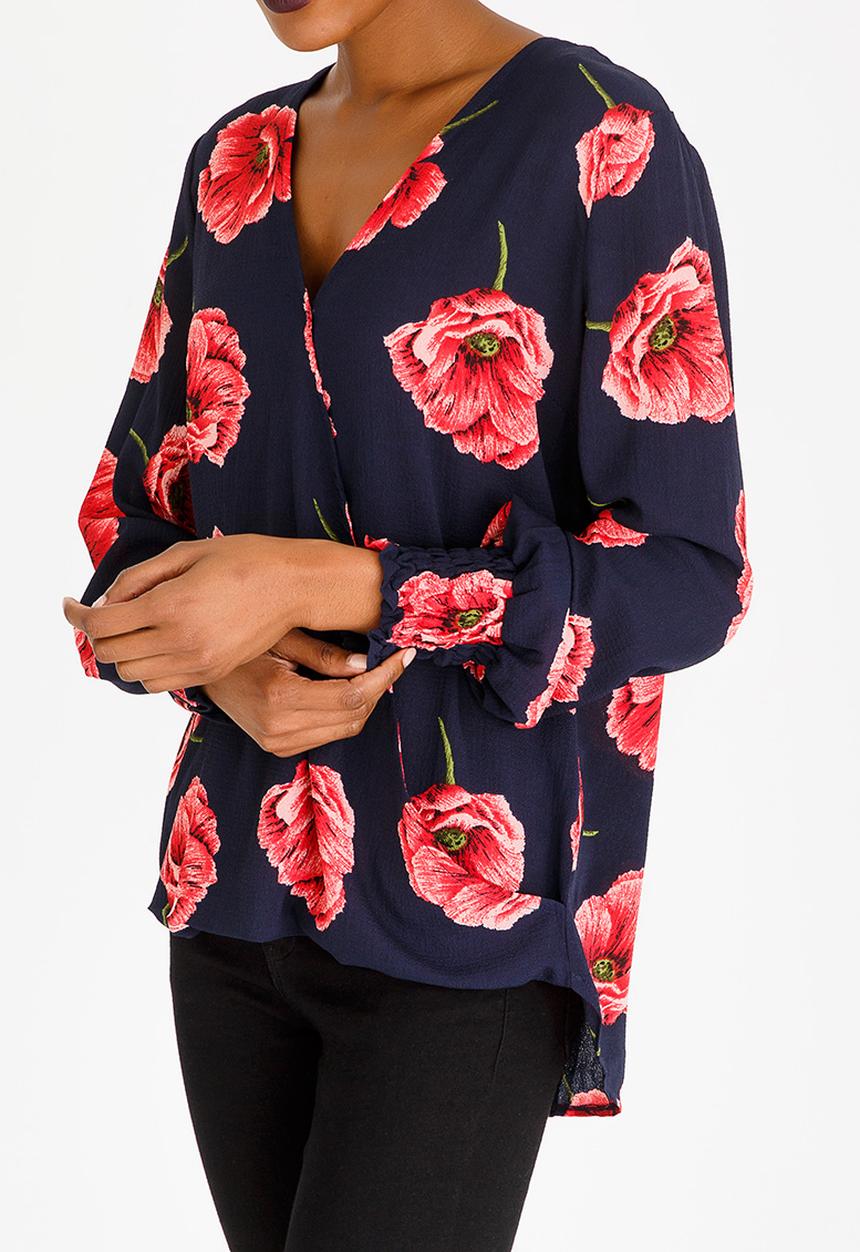 Revenge - Floral Wrap Detail Top Navy