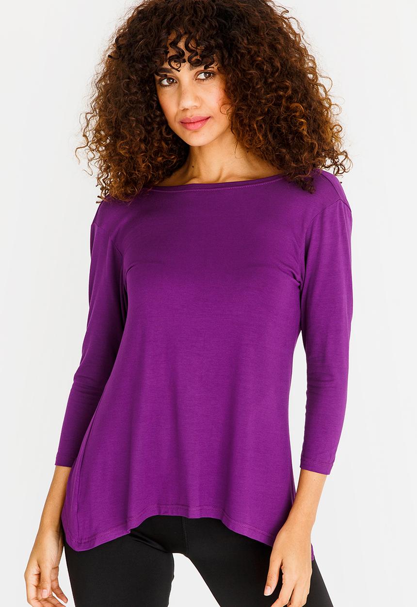 Lithe - Twist Back 3/4  Sleeve Tee Dark Purple