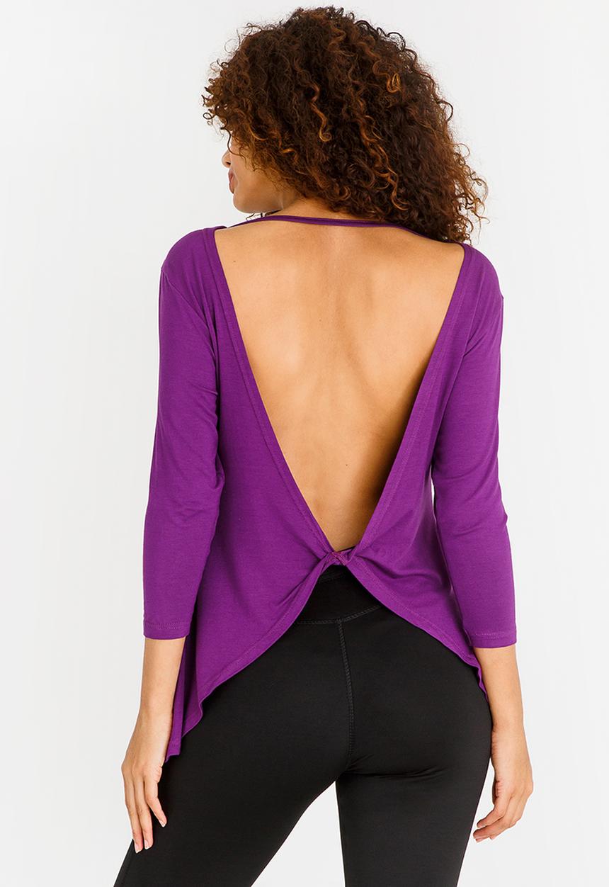 Lithe - Twist Back 3/4  Sleeve Tee Dark Purple