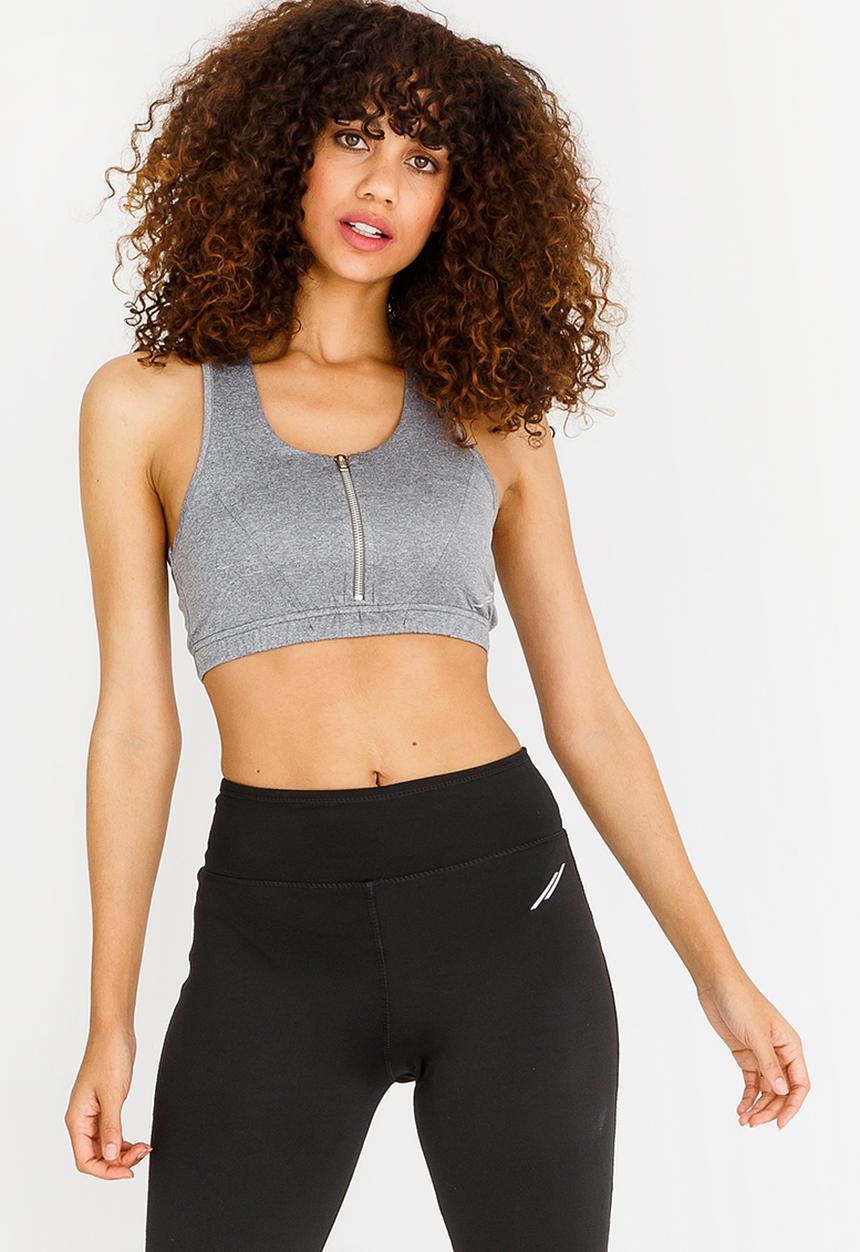 Lithe - Bra with Metallic Zip Grey