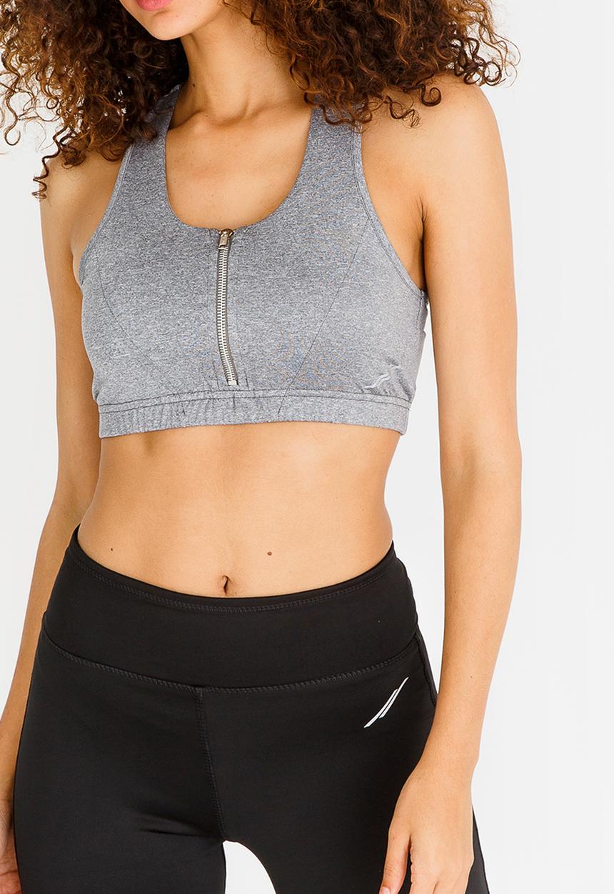 Lithe - Bra with Metallic Zip Grey