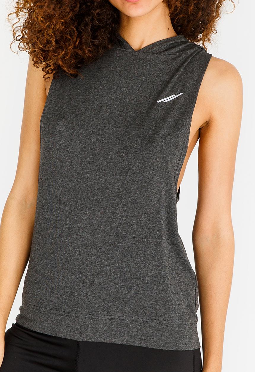 Lithe - Sleeveless Hooded Top Grey