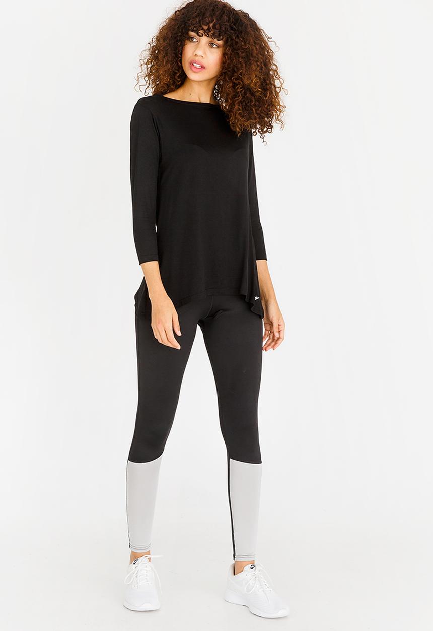 Lithe - Twist Back 3/4  Sleeve Tee Black