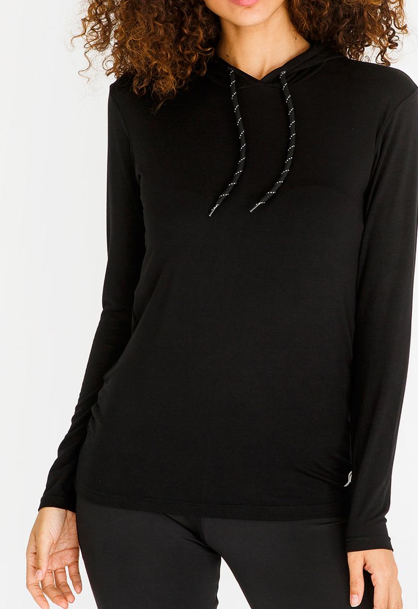 Lithe - Open Back Hooded Top Black