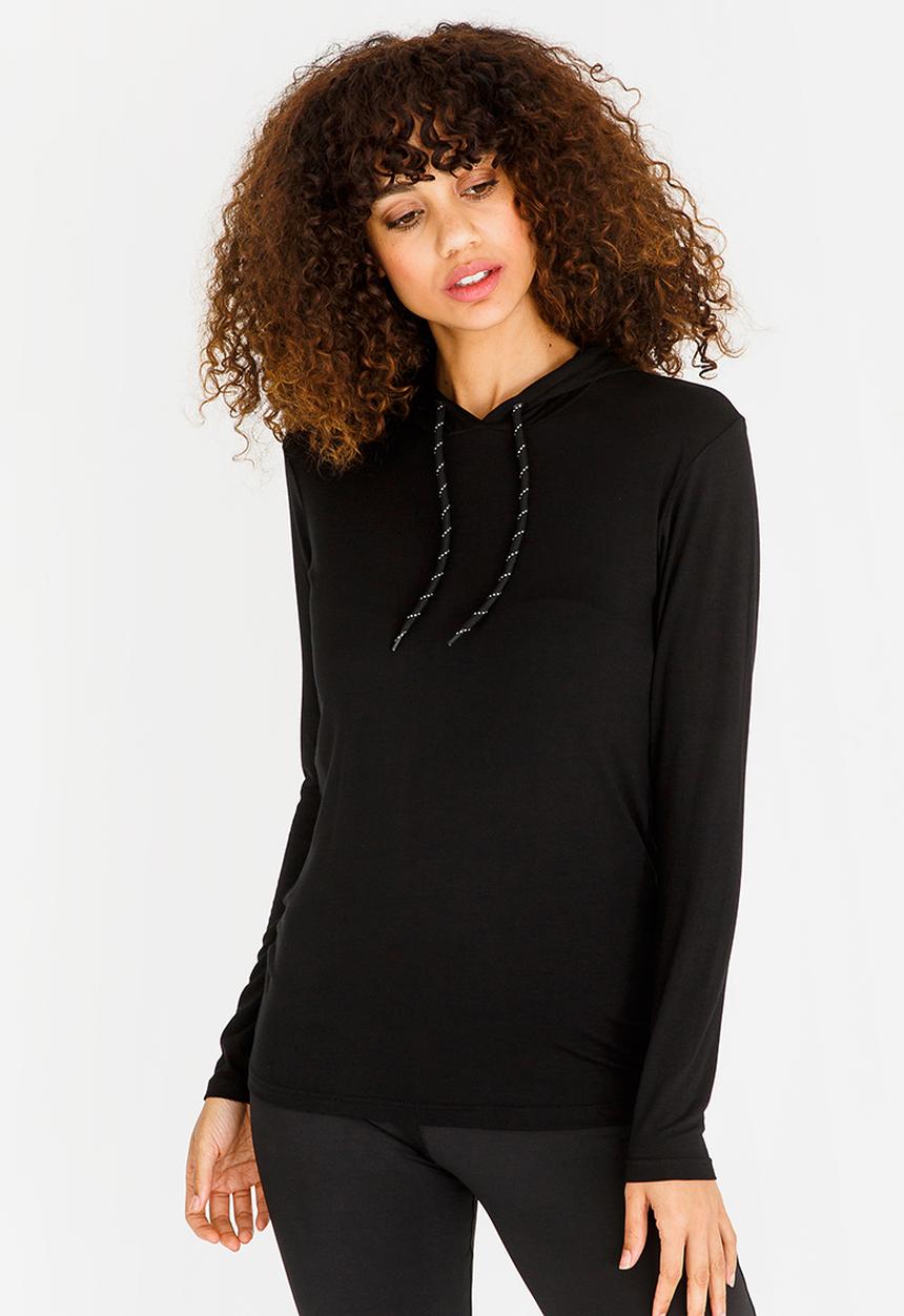 Lithe - Open Back Hooded Top Black