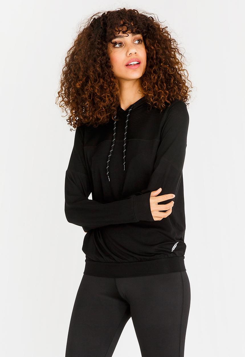 Lithe - Hooded Top with Mesh Yoke Black