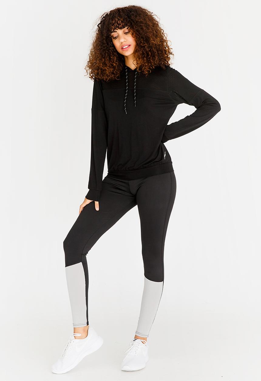 Lithe - Hooded Top with Mesh Yoke Black