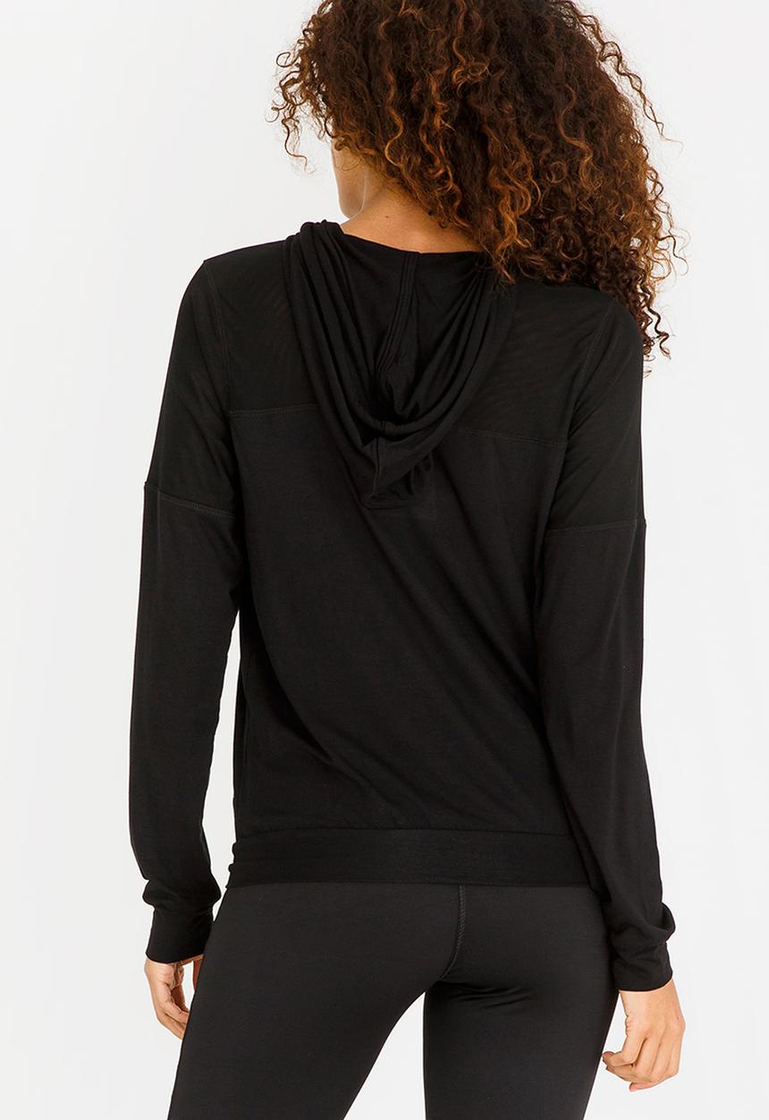 Lithe - Hooded Top with Mesh Yoke Black