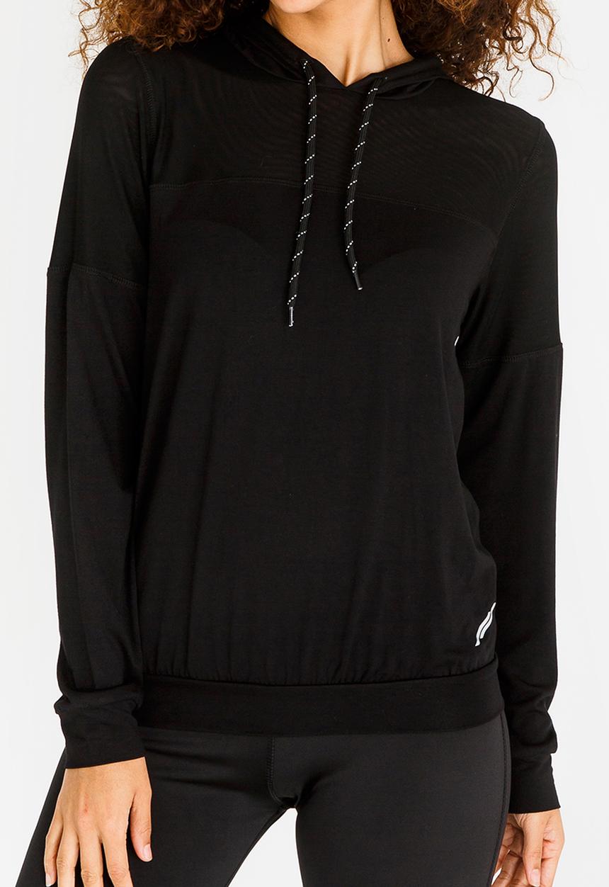 Lithe - Hooded Top with Mesh Yoke Black