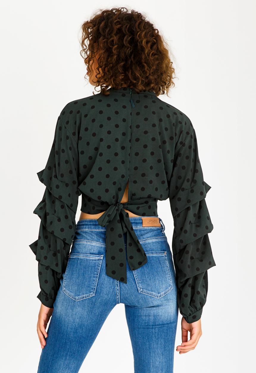 STYLE REPUBLIC - Ruched Sleeve Blouse Dark Green