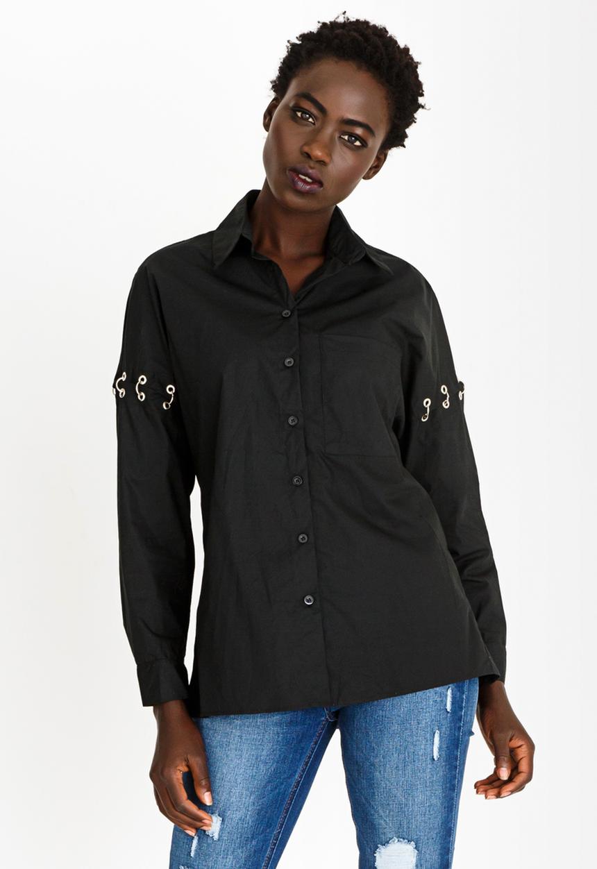 STYLE REPUBLIC - Pierced Sleeve Shirt Black