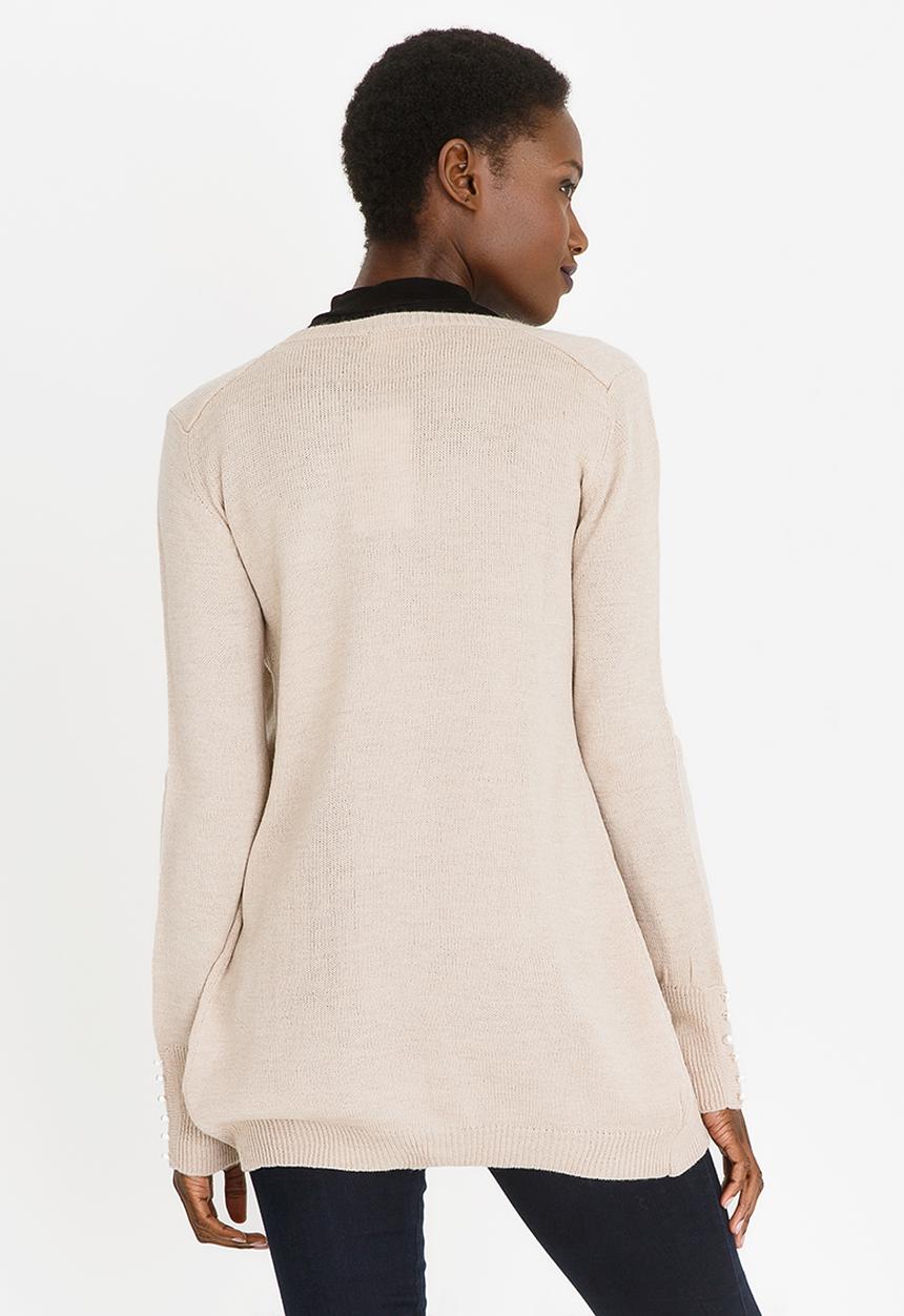 edit - Pearl Trim Cardi Taupe