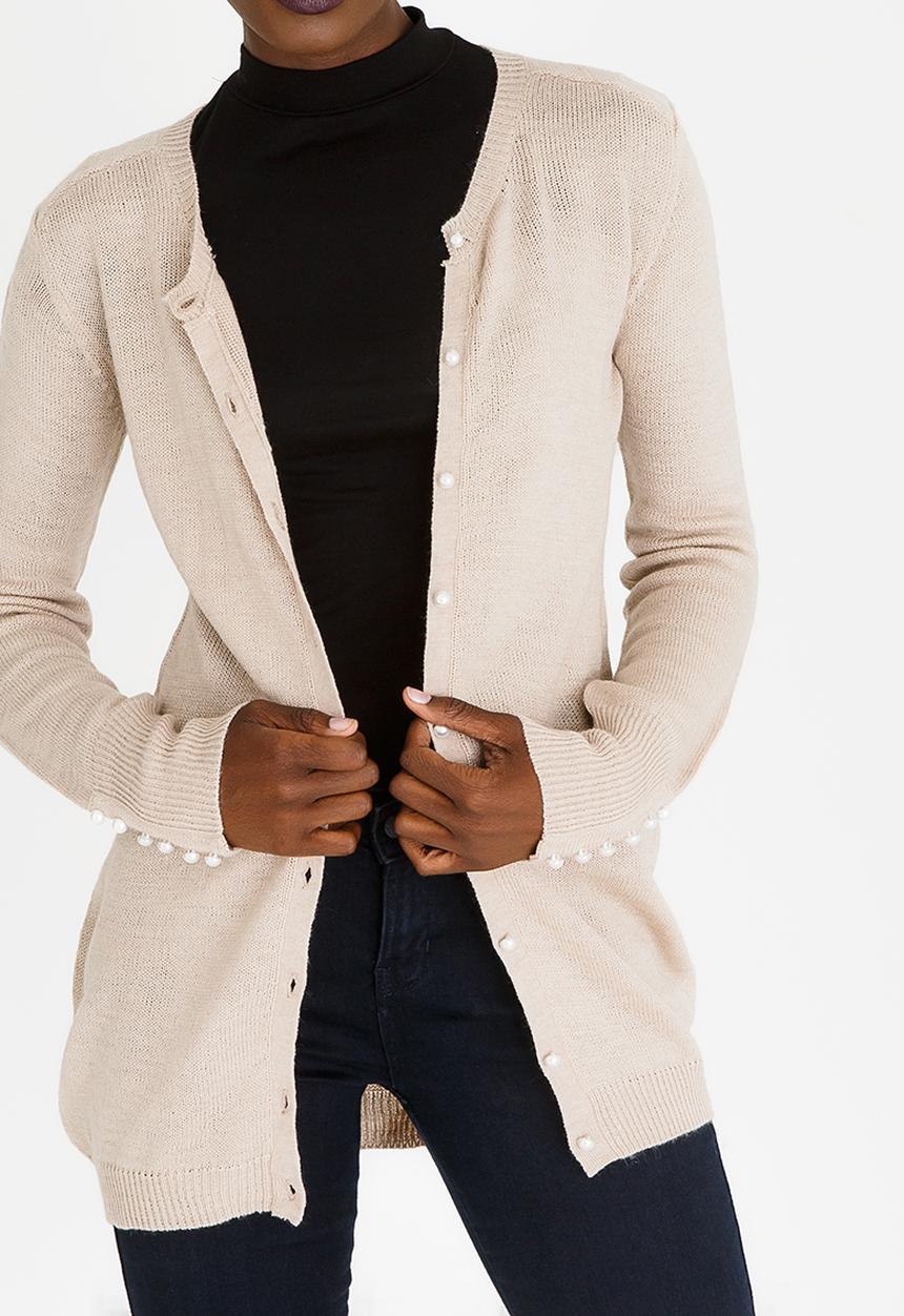 edit - Pearl Trim Cardi Taupe