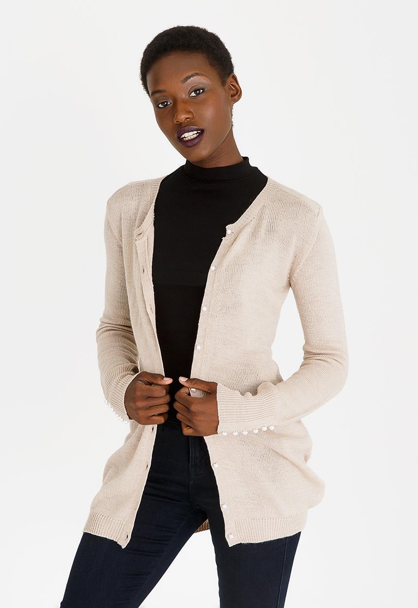 edit - Pearl Trim Cardi Taupe