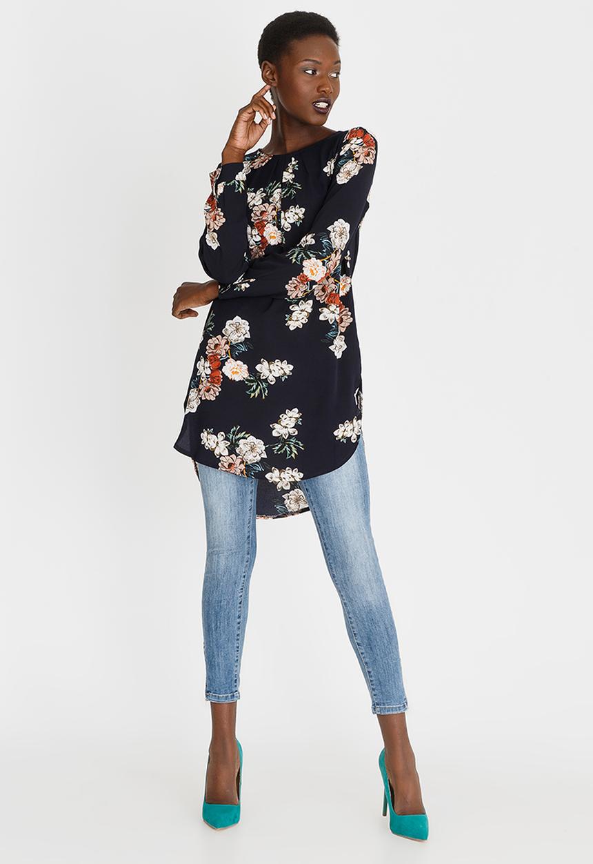 Revenge - Floral Long Sleeve Tunic Navy