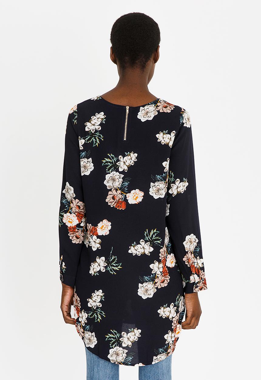 Revenge - Floral Long Sleeve Tunic Navy