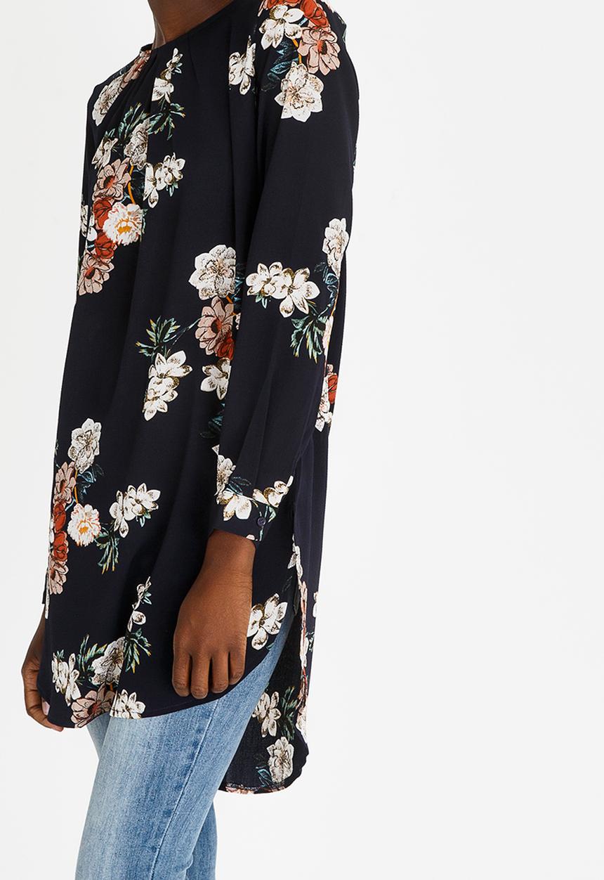 Revenge - Floral Long Sleeve Tunic Navy