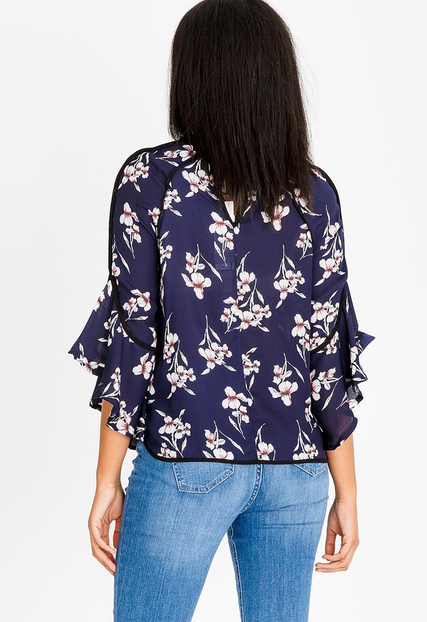 Revenge - Ruffle Sleeve Blouse Navy