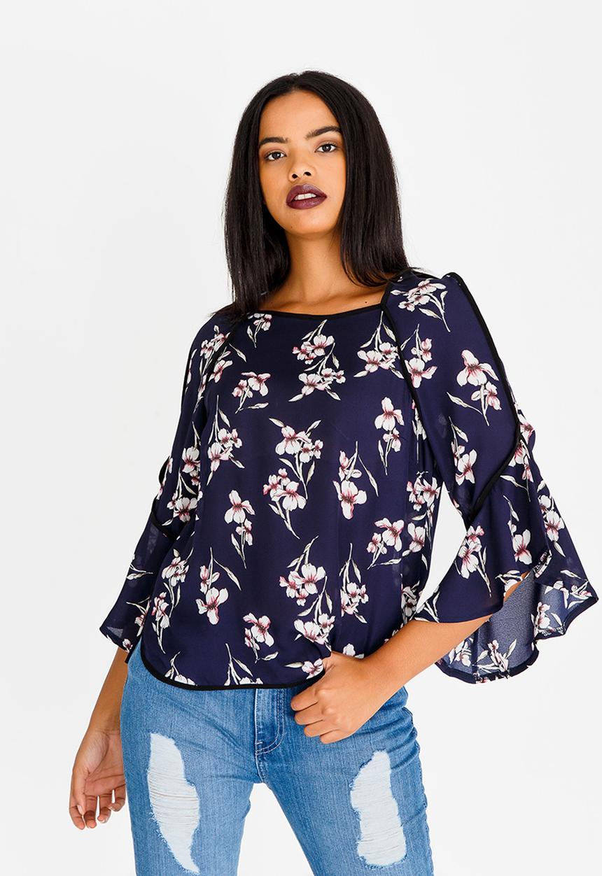 Revenge - Ruffle Sleeve Blouse Navy