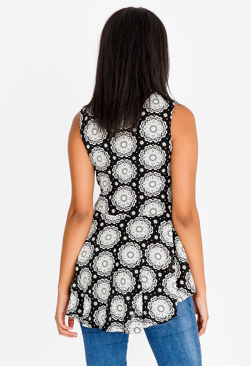 Revenge - Tribal Print Zip Front Top Black and White