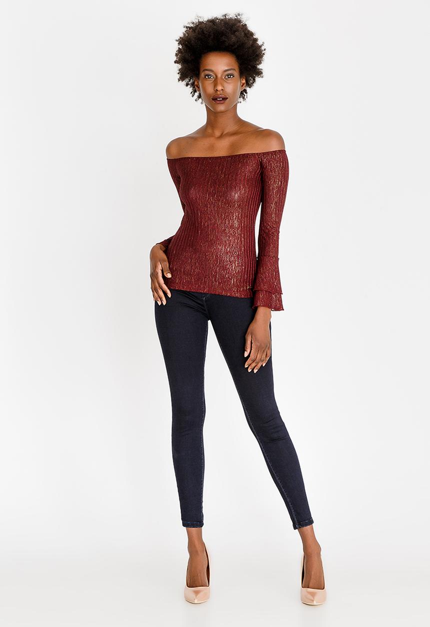 SISSY BOY - Ribbed Off Shoulder Top Burgundy