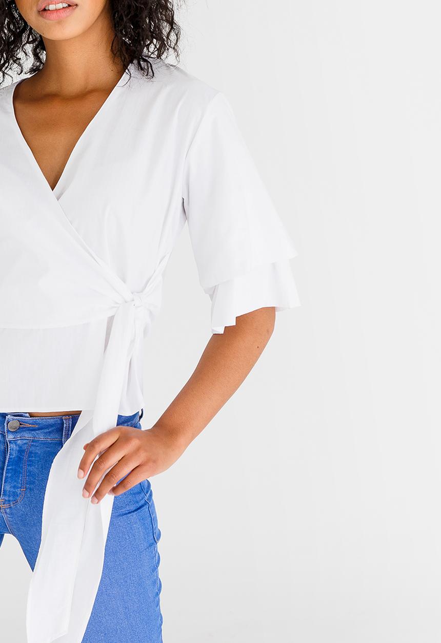 STYLE REPUBLIC - Sleeve Detail Wrap Blouse White