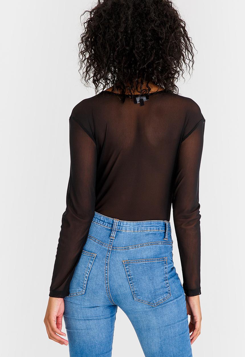 STYLE REPUBLIC - Embroidered Mesh Bodysuit Black