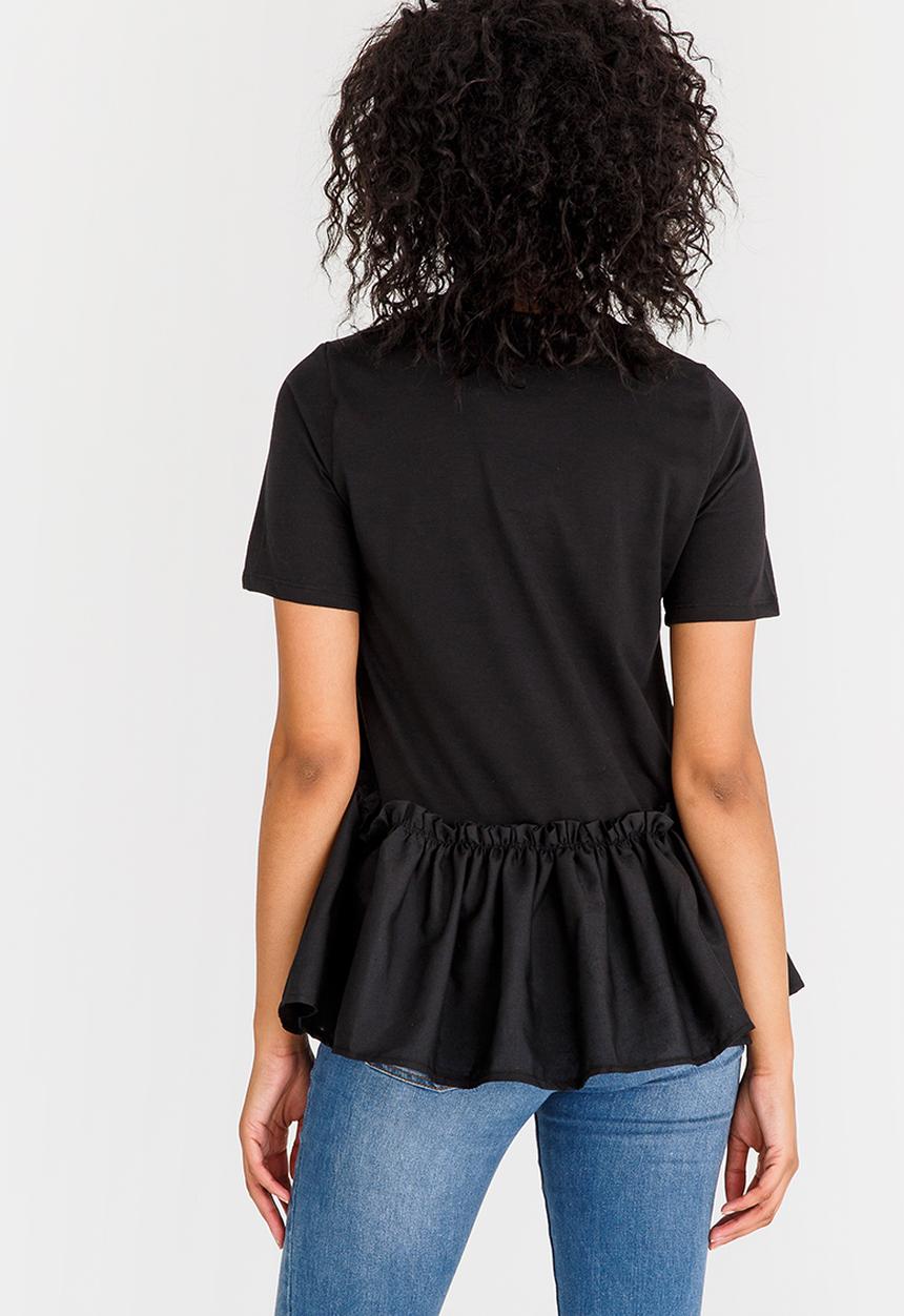 STYLE REPUBLIC - Frill Hem T-shirt Black