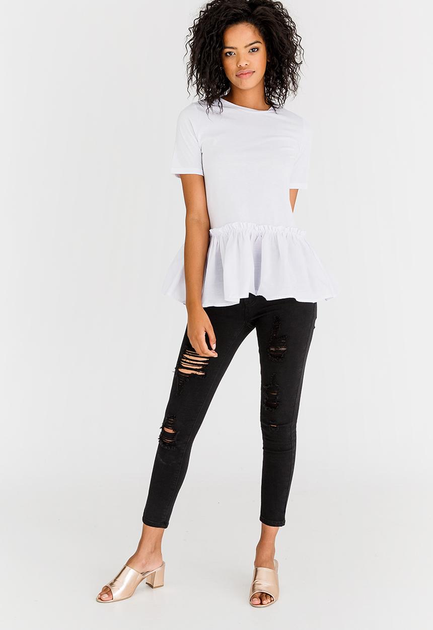 STYLE REPUBLIC - Frill Hem T-shirt White