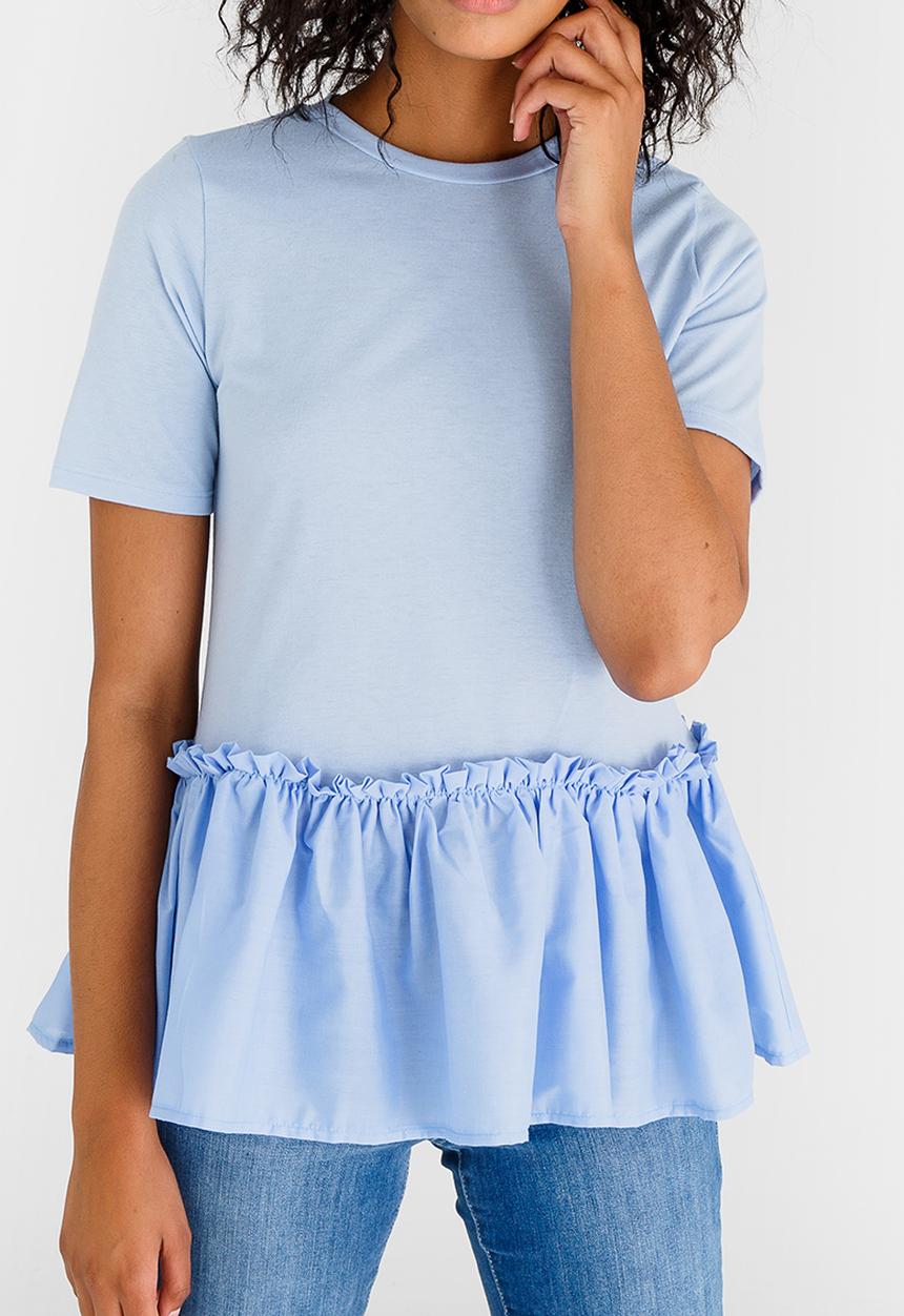 STYLE REPUBLIC - Frill Hem T-shirt Pale Blue
