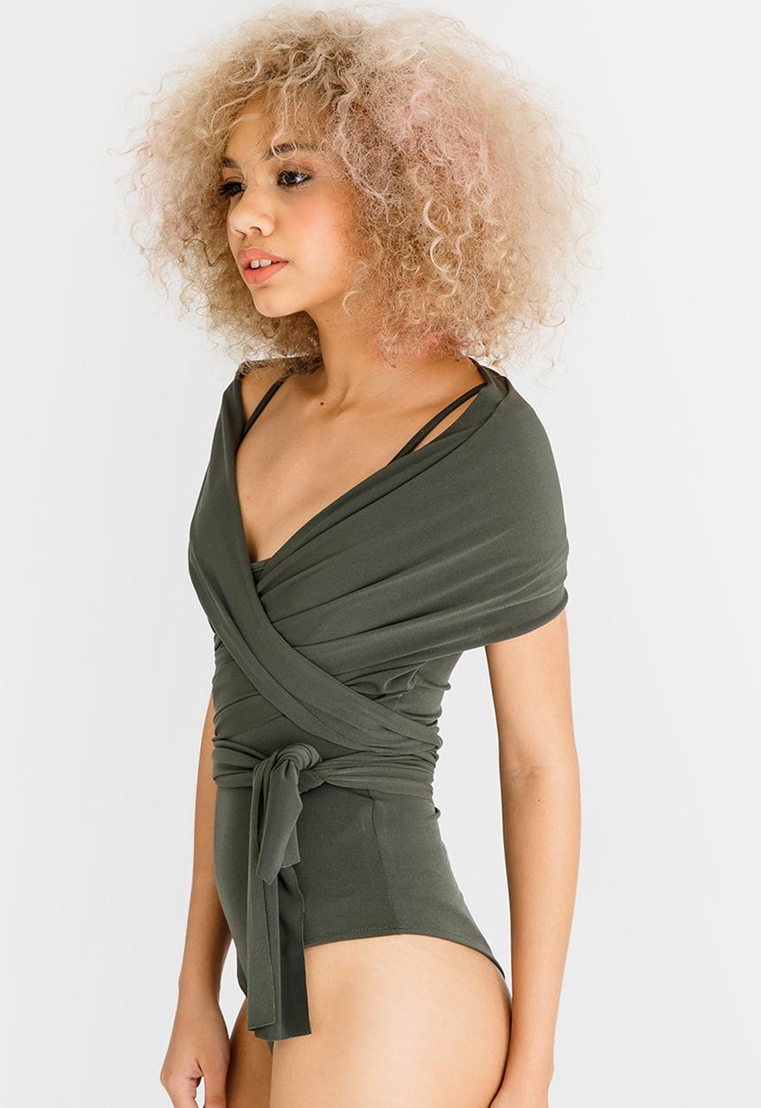 STYLE REPUBLIC - Multi Wrap Bodysuit Dark Green