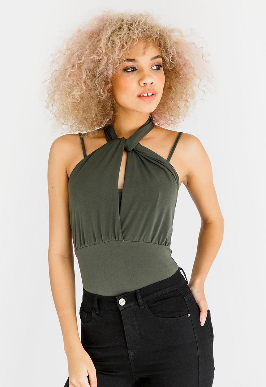 STYLE REPUBLIC - Multi Wrap Bodysuit Dark Green