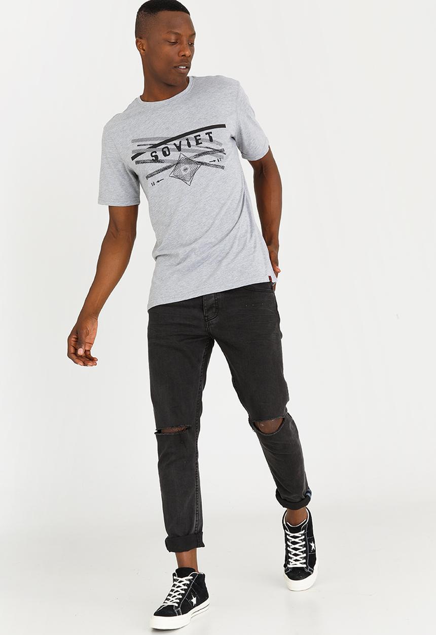 SOVIET - Leeds Crew Neck Logo Tee Grey Melange