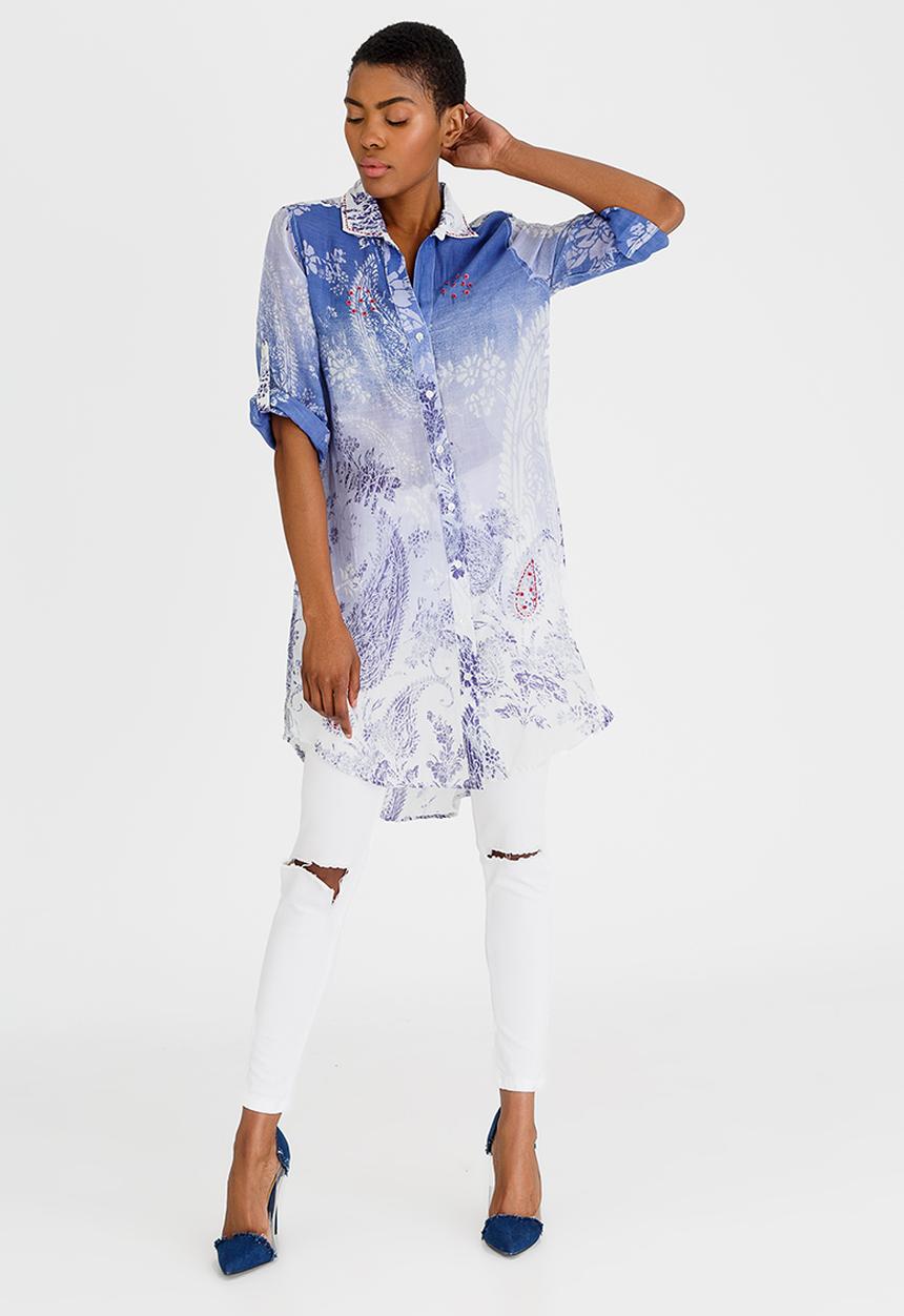 G Couture - Dip-dye Printed Shirt Blue and White