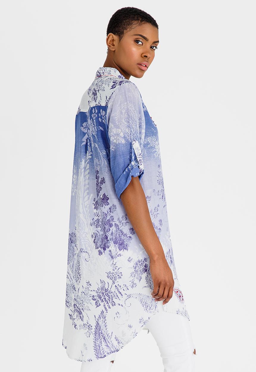 G Couture - Dip-dye Printed Shirt Blue and White
