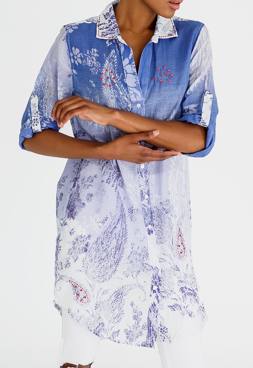 G Couture - Dip-dye Printed Shirt Blue and White