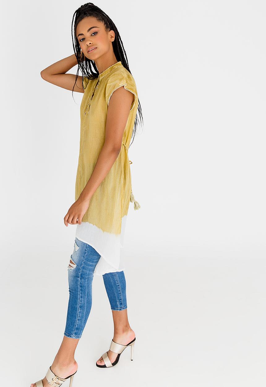 G Couture - Dip-dye Tunic Top Yellow and White