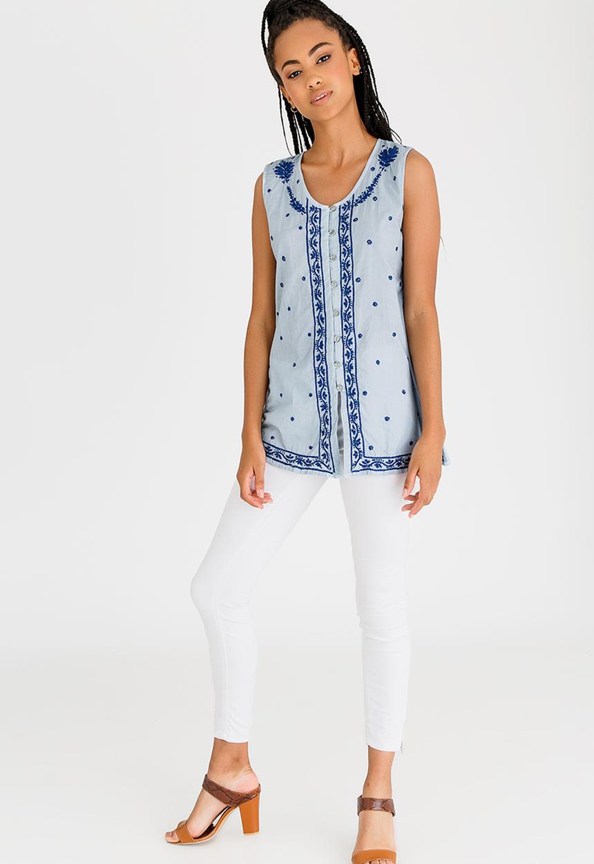 G Couture - Embroidered Sleeveless Top Pale Blue