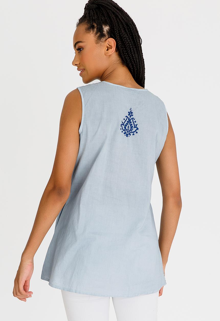 G Couture - Embroidered Sleeveless Top Pale Blue