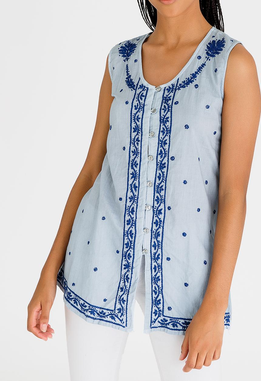 G Couture - Embroidered Sleeveless Top Pale Blue