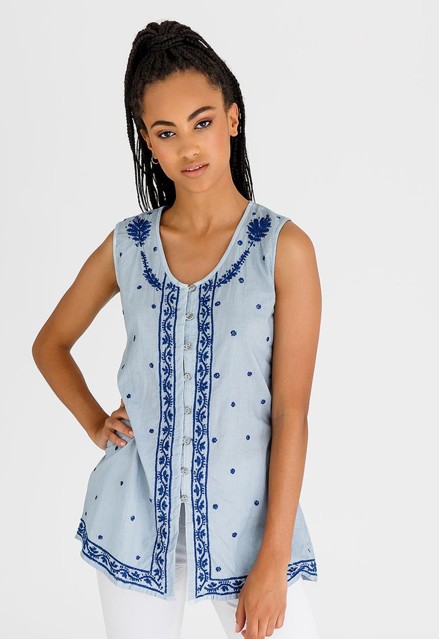 G Couture - Embroidered Sleeveless Top Pale Blue
