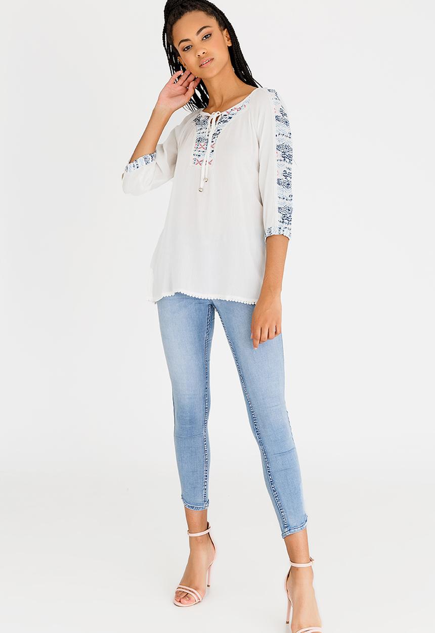 G Couture - Gypsy Smock Top Blue and White