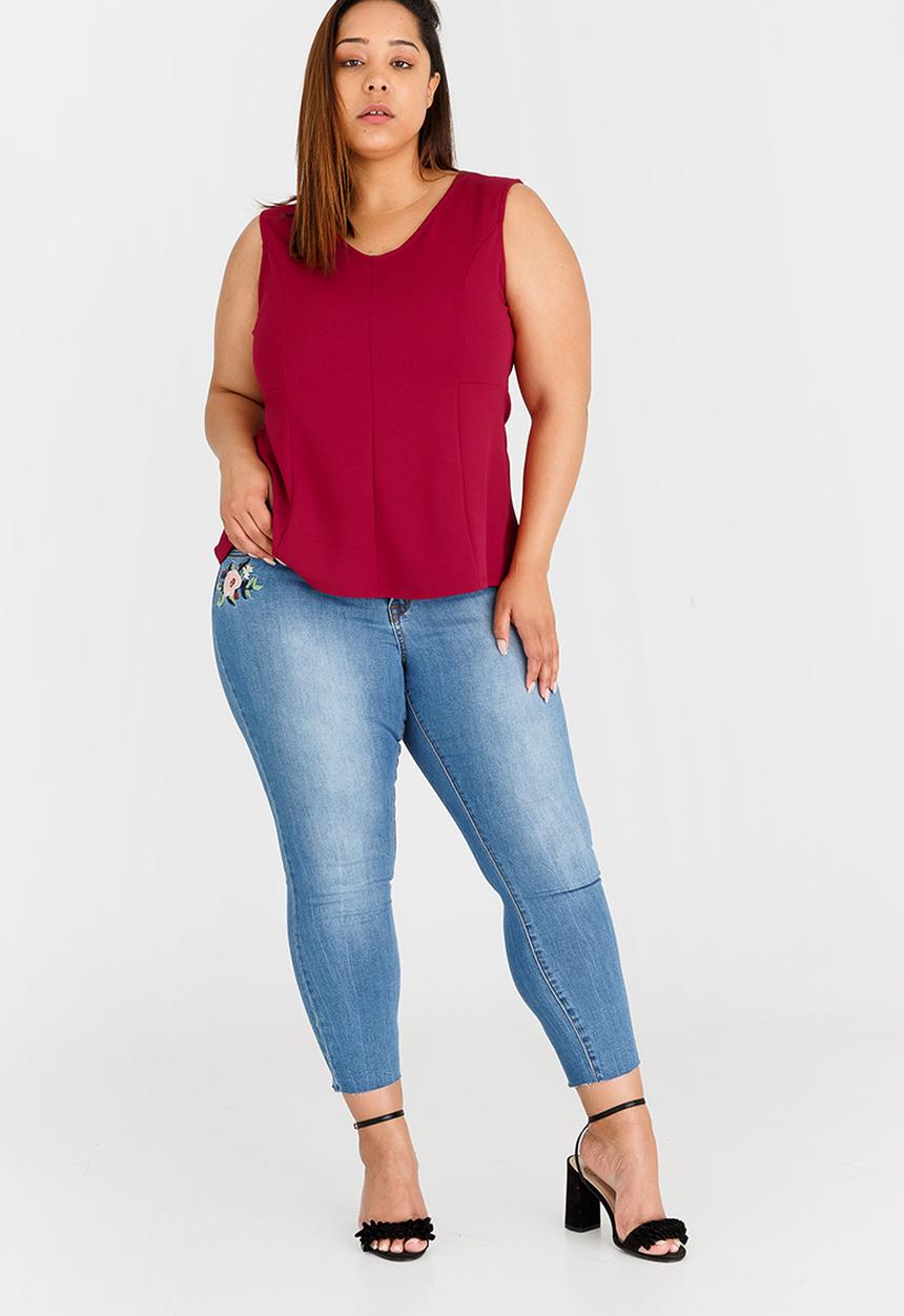 STYLE REPUBLIC PLUS - Peplum Top Dark Red