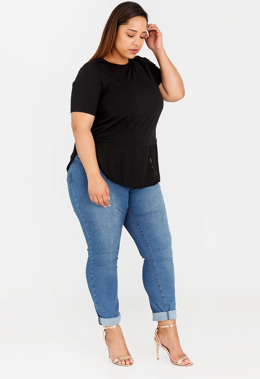 edit Plus - Combo Curved Hem Tshirt Black