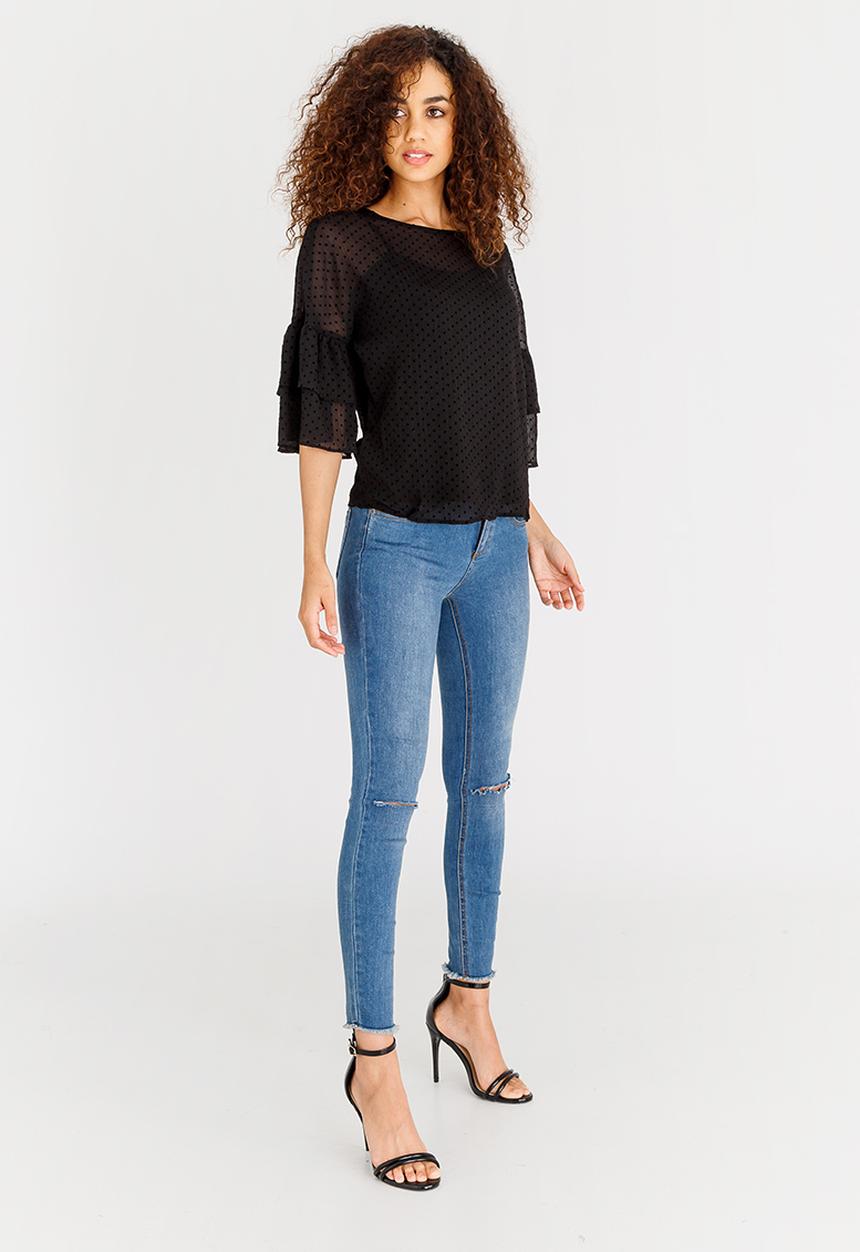 Vero Moda - Flocks 3/4 Frill Top Black