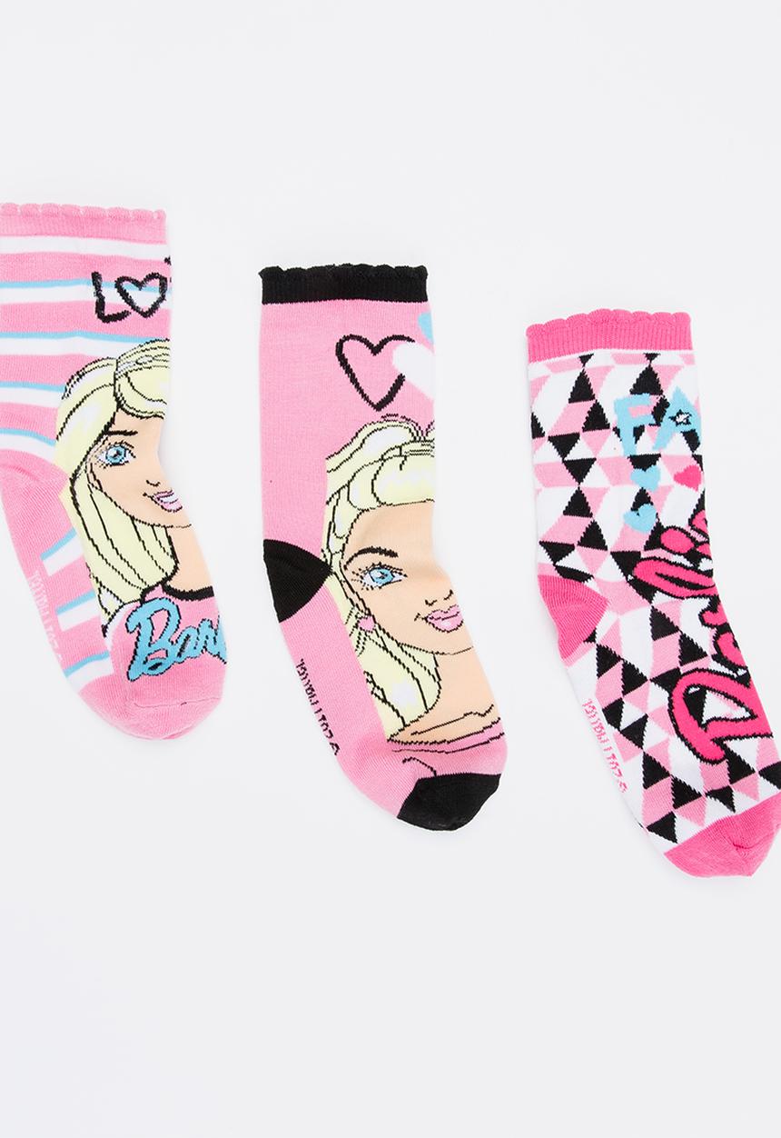 Character Fashion - Barbie 3 Pack Anklet Sock Dark Pink
