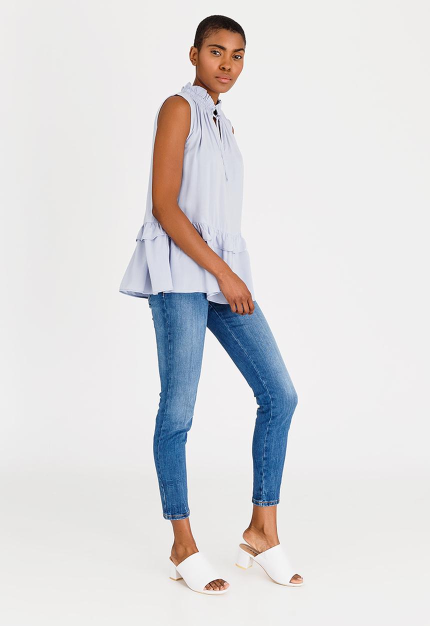 edit - Frilly Blouse with Ties Pale Blue