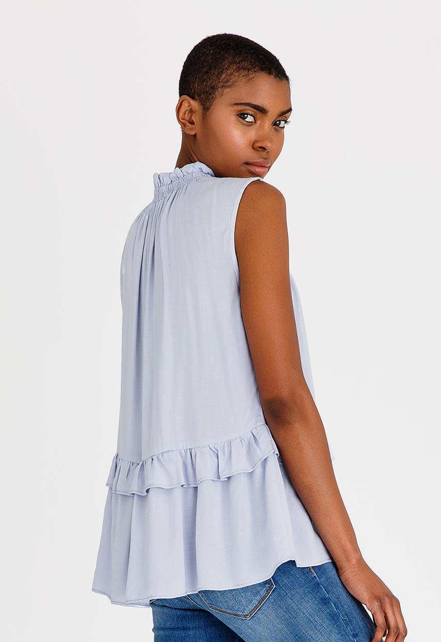 edit - Frilly Blouse with Ties Pale Blue